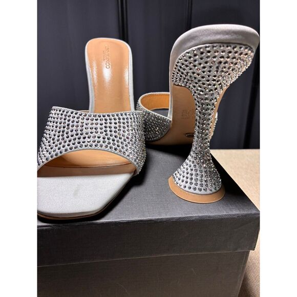 Tony Bianco Serri Silver Satin embellished mules.  Size 7 - Picture 2 of 3